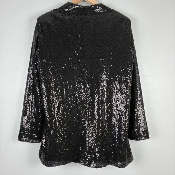 Cupshe XL Black Sequin Open Front Jacket Long Sleeve Collared Glam Party Shimmer - Picture 9 of 11